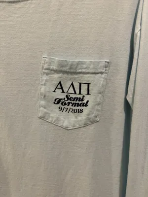 Comfort Colors Alpha Delta Pi 2018 Semi Formal Long Sleeve Pocket Tee Light Blue thumbnail 3