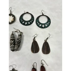 Lot of 7 Boho Earrings Mixed Materials Wood Tribal‎ Ethnic Hoop Drop Dangle thumbnail 4