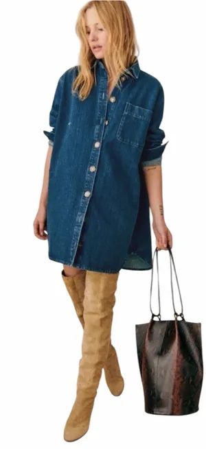 Sézane - Sofie Denim Shirt Dress Dark Blue Oversized Button Front Sz S thumbnail 1