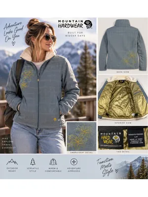 Mountain Hardwear Women's Supplex Jacket Small Faux Fur Floral Blue Plaid thumbnail 2