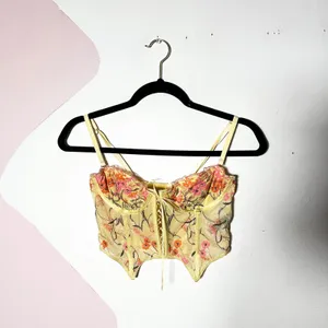 Out From Under Urban Outfitters Yellow Floral Bustier Corset Top Small thumbnail 2