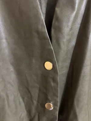 Zara Olive Green Faux Leather V-Neck Dress with Ruffle Hem thumbnail 3