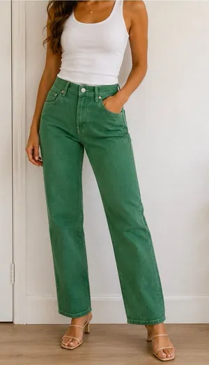 Reformation NWT Green Grass High-Rise Straight‎ Jeans Size 26 thumbnail 1