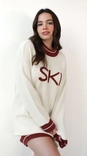 Anthropologie Callahan bodie mini dress SKI cream & burgundy chunky knit medium thumbnail 1