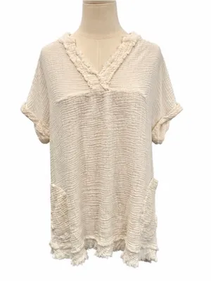 Entro Ivory Gauze Pocket Tunic Top Pockets – Size Medium thumbnail 1