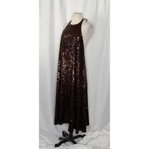 ZARA Chocolate Brown Sequin Halter Maxi Dress‎ Festive Party Sequinned Small thumbnail 7