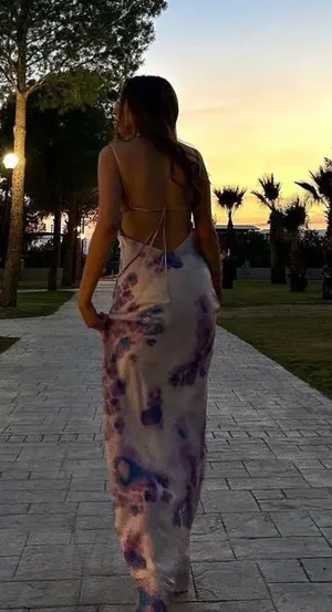Zara maxi dress satin bodycon open back cowl neck tie dye summer evening thumbnail 2