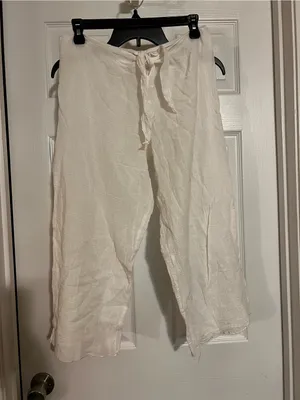 Women's White Tie-Waist Wide Leg Pants - Lightweight Beach Cover-Up thumbnail 2