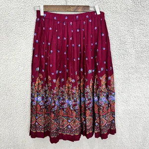 Kay Warner Paisley Skirt M Purple Floral‎ Pleated Midi Boho Hippie Festival thumbnail 4