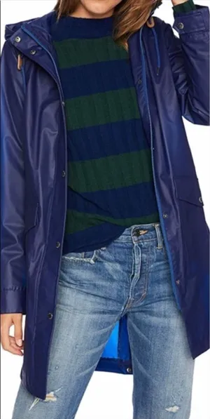 Levi's Blue Rain Jacket Trench Coat Hooded XS Long Line Snap Buttons Waterproof thumbnail 1