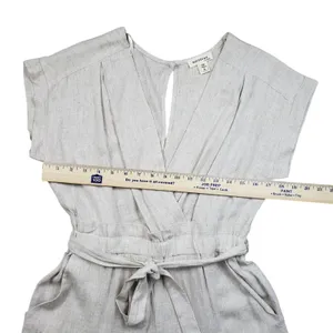 Monteau Jumpsuit Womens Large Beige Linen Wide Leg V-Neck Cropped Boho Overall thumbnail 8
