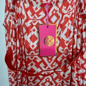 Macbeth Collection‎ Orange White Geometric Print Sleeveless V-Neck Maxi Dress L thumbnail 4