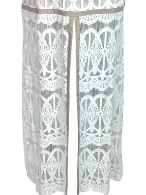 Ecru Split Front Lace Maxi Dress M Cage Spaghetti Straps Prom Beach Wedding thumbnail 6