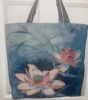 Lotus floral Blue and Pink Tote Bag thumbnail 1