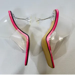 MAIERNISI Clear‎ Heels Sandals Square Toe High Stiletto Mules Slip on Wedding 9 thumbnail 6