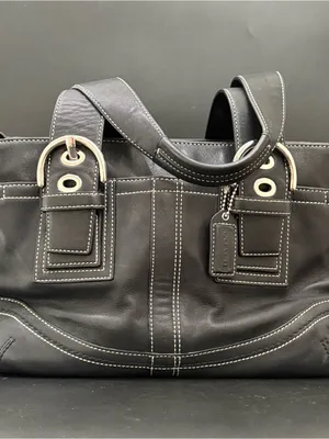 Vintage Y2K COACH F10911 Soho Carryall Satchel Black Leather Contrast Stitching thumbnail 13