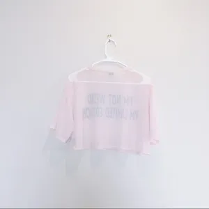 🎈Pink mesh cropped boyfriend shirt top thumbnail 3