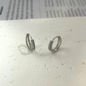 925 Silver Plated Double Rows CZ Cubic Zirconia Hoop Earrings for Men Women,Hip Hop Unisex Earrings thumbnail 4