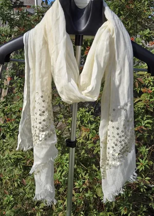 Cream & Sequined scarf Silver thumbnail 1