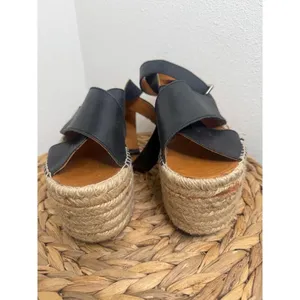 Alohas Sandals Vegas Platform Espadrilles Sandal Black Wedge Leather Jute Strap thumbnail 3