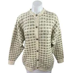 Vintage 80’s I’m a Plum Beige Green Knit Button Down Cardigan Sweater Top Size M thumbnail 1