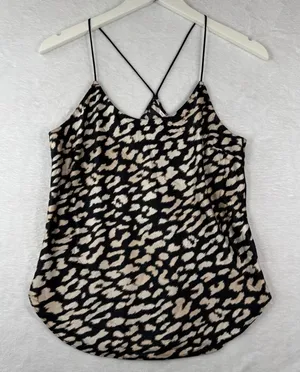 Victoria's Secret Leopard Print Satin Cami Tank Top Small Black Beige 406702-NEM thumbnail 1