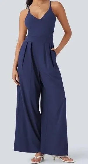 HALARA Jumpsuit XL Petite Breezeful Pocket Wide Leg Quick Dry Navy Blue thumbnail 1