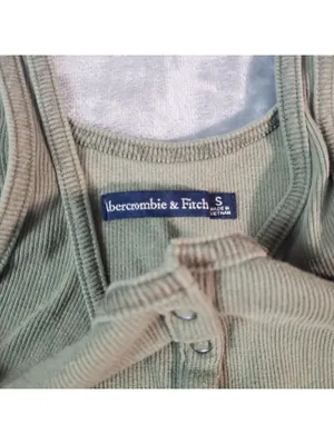 Abercrombie & Fitch Ribbed Knit Henley Tank Top Green Scoop Neck Size S thumbnail 3