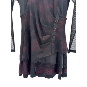 Gothic Whimsygoth Boho Mesh Layered Asymmetrical‎ Tunic Top Black Red Lace M/L thumbnail 2