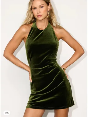 NWT Lulus Patrina Olive Green Velvet Halter Backless Mini Dress XL thumbnail 3