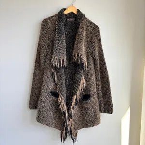 Donna Diosa Fringe Open Cardigan Sweater Fluffy Knit Shag Shabby Chic Boho thumbnail 12