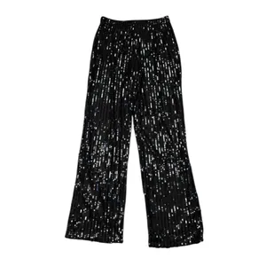 *New Boohoo Sequin Wide Leg Trouser Pant Womens 14 Black Cocktail Party Festive thumbnail 4