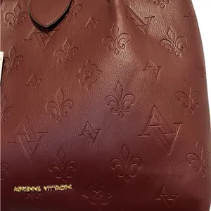 NWT.. Adrienne Vittadini Marseille Wine Leather Embossed Tote & Pouch MSRP $210 thumbnail 5