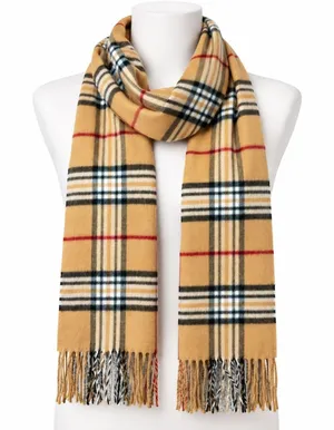 V Fraas Casanova Scarf Tan Plaid Fringe Made Germany Preppy Old Money Classic OS thumbnail 1