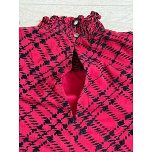 EUC Tommy Hilfiger Womens Red Flocked Plaid Flowy Dress velvet detail Size 14 thumbnail 15
