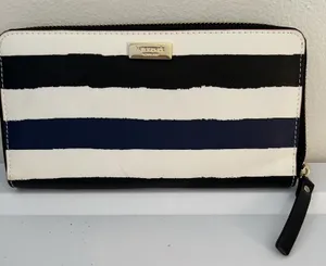 Kate Spade‎ Zip Around Organizer Clutch Wallet Navy and Cream Stripe— Color Flaw thumbnail 1