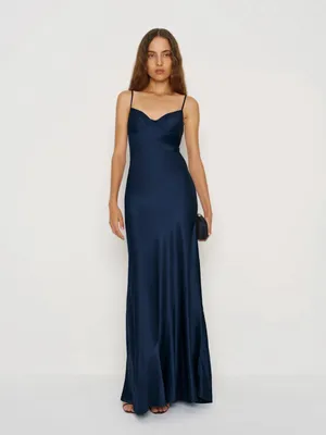 Reformation Neva Silk Dress Navy Size 8 thumbnail 3