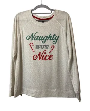 Jaclyn Intimates Christmas Naughty but Nice soft leisure shirt grey pj top Sz‎ M thumbnail 1