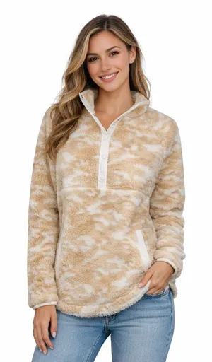 Vineyard Vines fleece Beige Camo Snap 1/4 Sweater‎ Popover Size L thumbnail 1