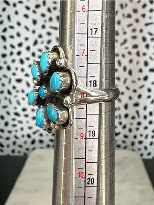 Turquoise Cluster Flower Sterling Silver Ring Size 8 Multi Stone 7 Stone thumbnail 5