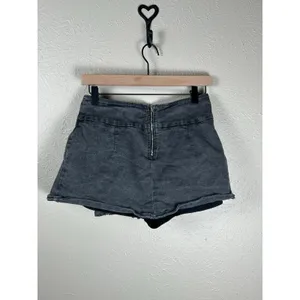 Vintage Y2K Micro Mini Skirt Size Small Skort Black Denim Skater Preppy Grunge thumbnail 6