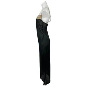 Women's Black Leopard Sleeveless Sheer Mesh Tank Cami Maxi Slip Dress Size M thumbnail 3