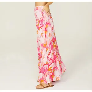 MinkPink Pink Tiered Ruffle Maxi Skirt XS Cottagecore Boho Vacation Full $129 thumbnail 2