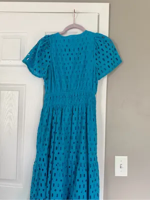 Anthropologie Somerset Aqua Blue Eyelet Maxi Dress thumbnail 9