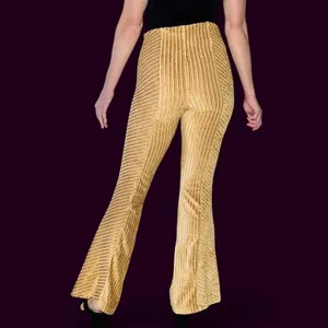 Free People Gold Champagne Ribbed Velvet High Rise Flare Pants thumbnail 6