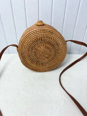 Straw Purse Handbag Summer‎ Beige Natural Handwoven Classic Wicker Rattan thumbnail 4
