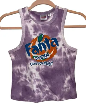Coca Cola Fanta Orange Graphic Tank Top Purple Tie Dye Ribbed Crop Tank S/M NWOT thumbnail 1