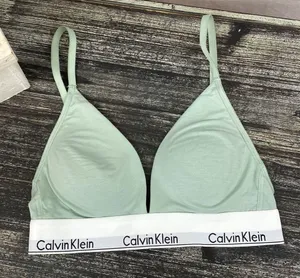 Calvin Klein Sage Green & White Cotton Logo Band Bra S thumbnail 1