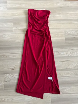Amazon Vera morelle Strapless Formal Dress Elegant Backless Ruched Bodycon Dress with Slit for Wedding Party Cocktail thumbnail 3