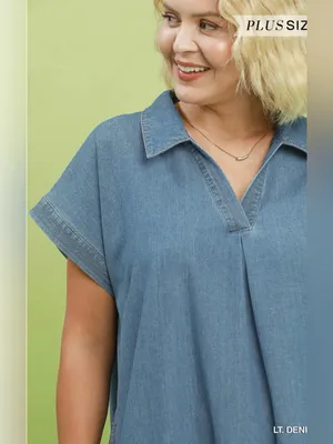 New! Umgee Plus Size Cotton Stone Washed Collared Denim Midi Dress Size 2X thumbnail 3